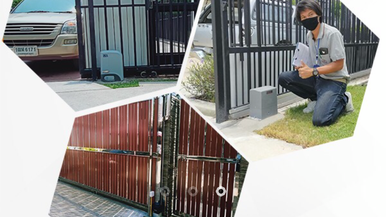 บริการติดตั้งประตูรั้วอัตโนมัติพร้อมช่างผู้เชี่ยวชาญ แสดงตัวอย่างงานติดตั้งประตูบานเลื่อนและประตูรั้วเหล็ก